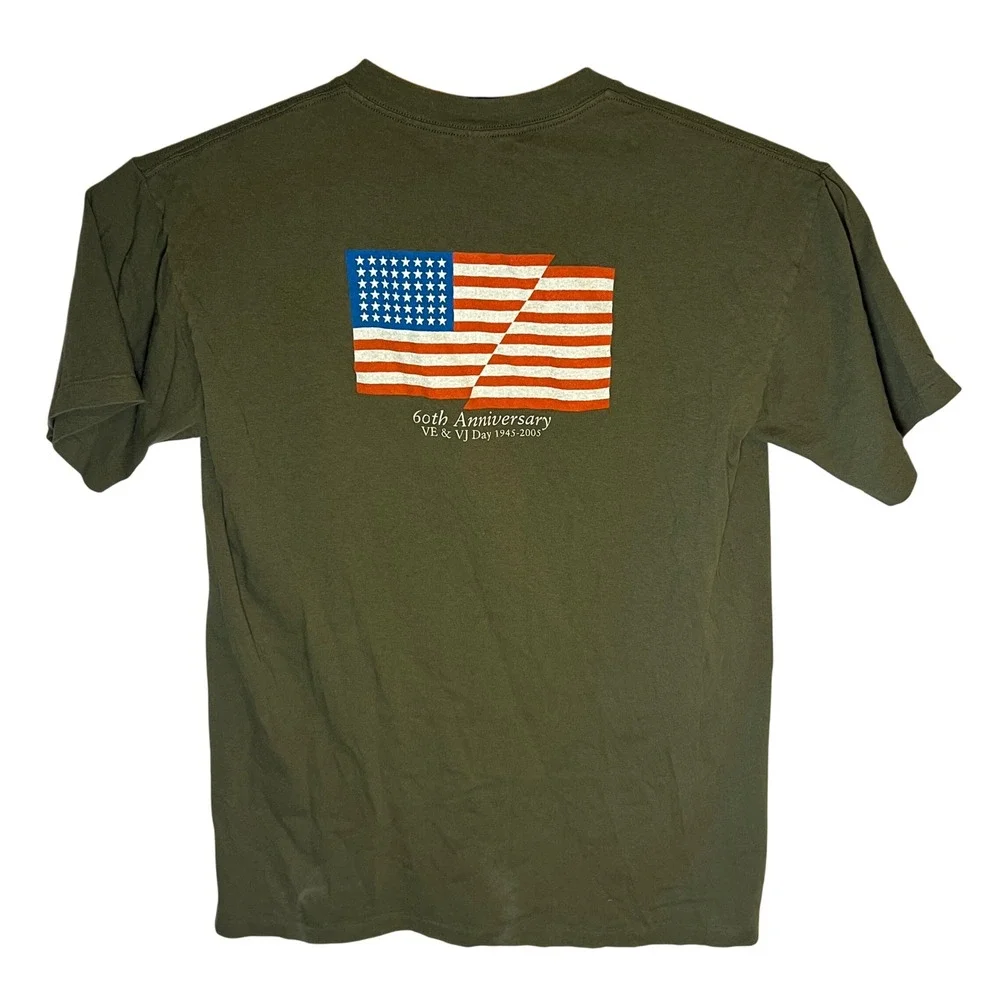 VTG Duke T Shirt Mens L Olive Green WWII 60th Anniversary VE VJ Day USA Made